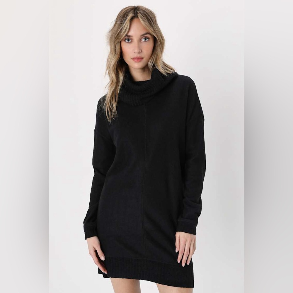 Lulu’s Autumn Daze Black Cowl Neck Long Sleeve Sweater Dress Small NWT $49 MSRP